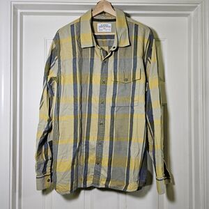REI Shirt Mens XL Extra Large Yellow Grey Plaid Button Up Long Sleeve Pockets